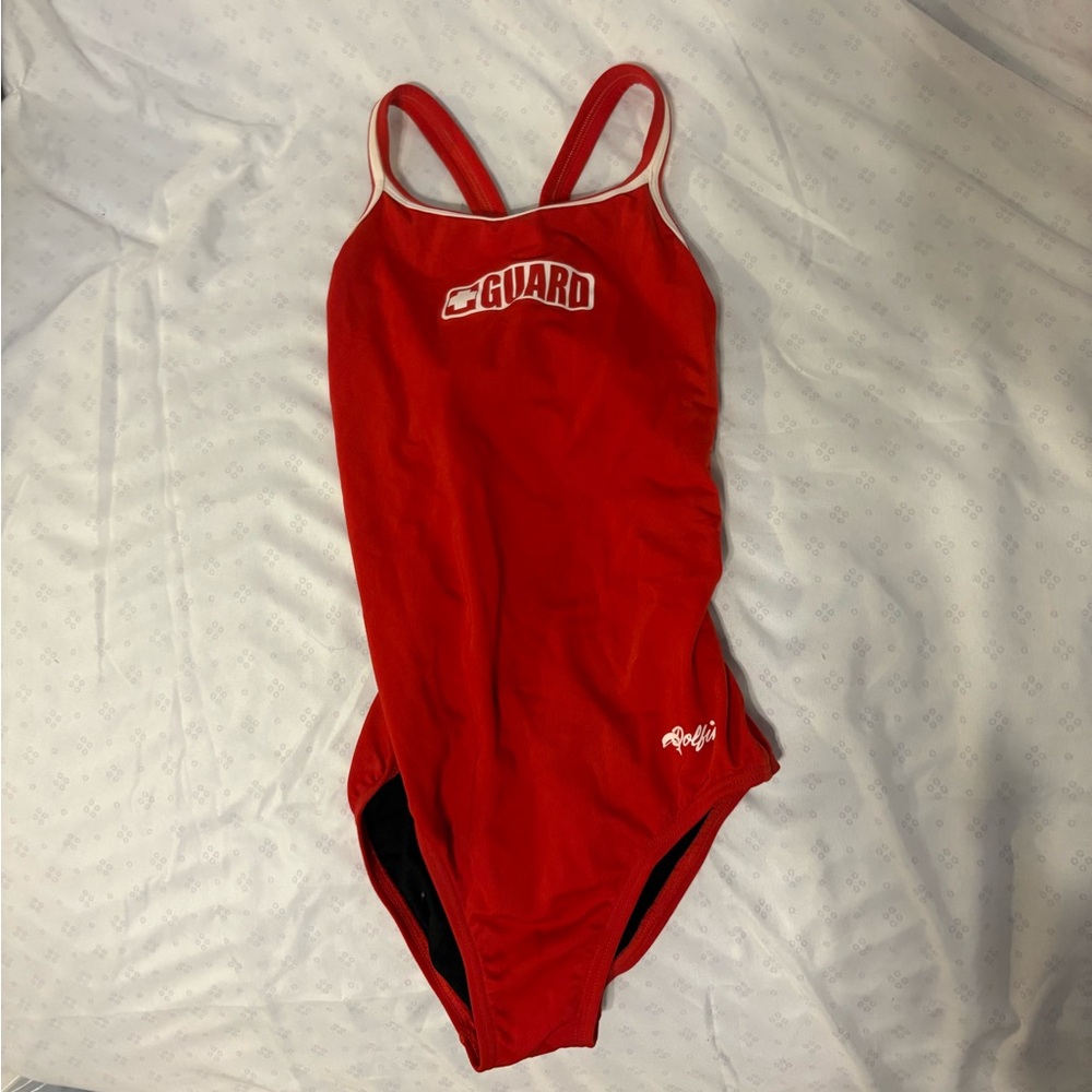 Dolfin Red Lifeguard One Piece Swimsuit with White Accents